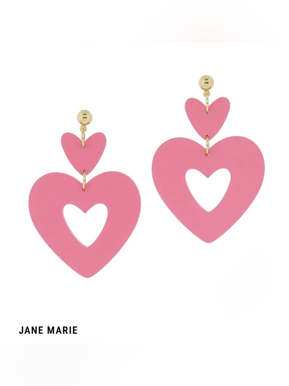 Jane Marie Pink Double Heart Drop Earrings New
